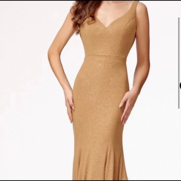 NEW Mon Cheri SZ 14 GOLD SPARKLE FIT FLARE FORMAL EVENING GOWN